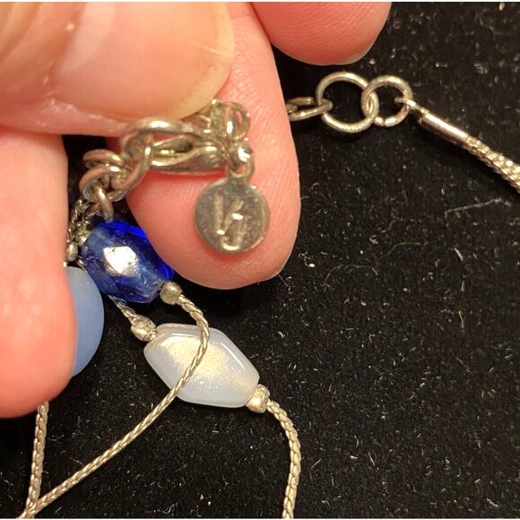 VJ Victoria Jousan Blue Beaded Necklace Long Silvertone Multistrand Glass Beads - Picture 9 of 9